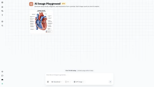 AI Image Generator — labeled diagrams and study illustrations generated from a text prompt