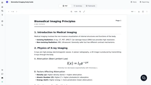 AI Study Guide Generator — topic sections, key terms glossary, and self-test questions built from your source